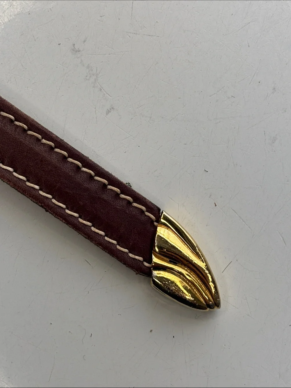 VTG 1983 Calderon Brown Leather Belt with Gold-Tone Sculpted Buckle
